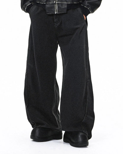 Acid Washed Black Barrel Jeans | LCDEGO Streetwear