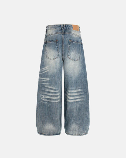 Acid Wash Whisker Bamboo Weave Jeans | LCDEGO Streetwear