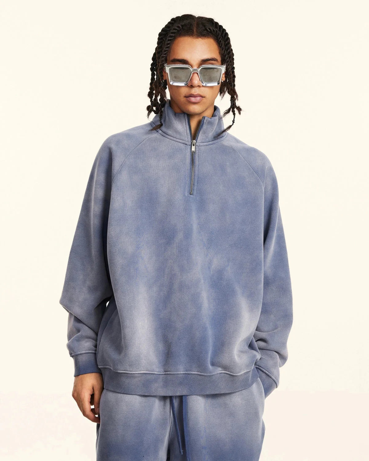 Quarter Zip Up Monkey Washed Sweatshirt | LCDEGO Streetwear