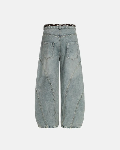 Acid Wash Stitching Baggy Jeans | LCDEGO Streetwear