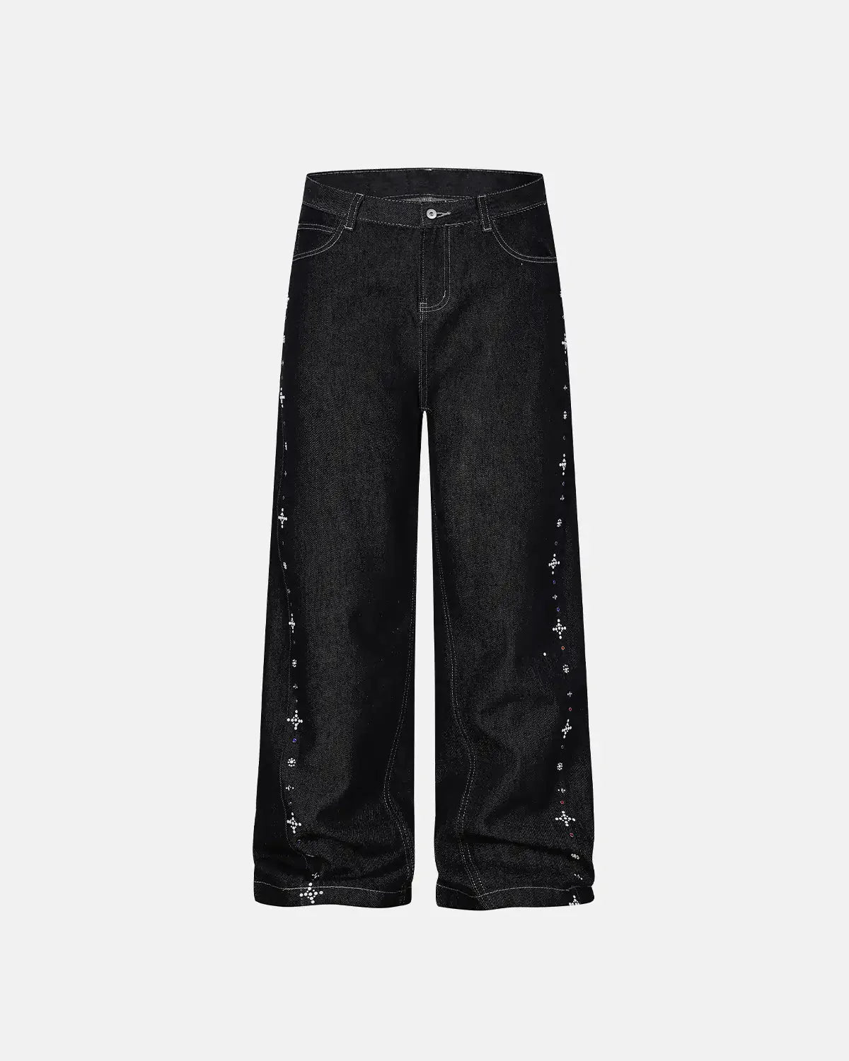 Studded Rhinestone Baggy Denim Jeans | LCDEGO Streetwear