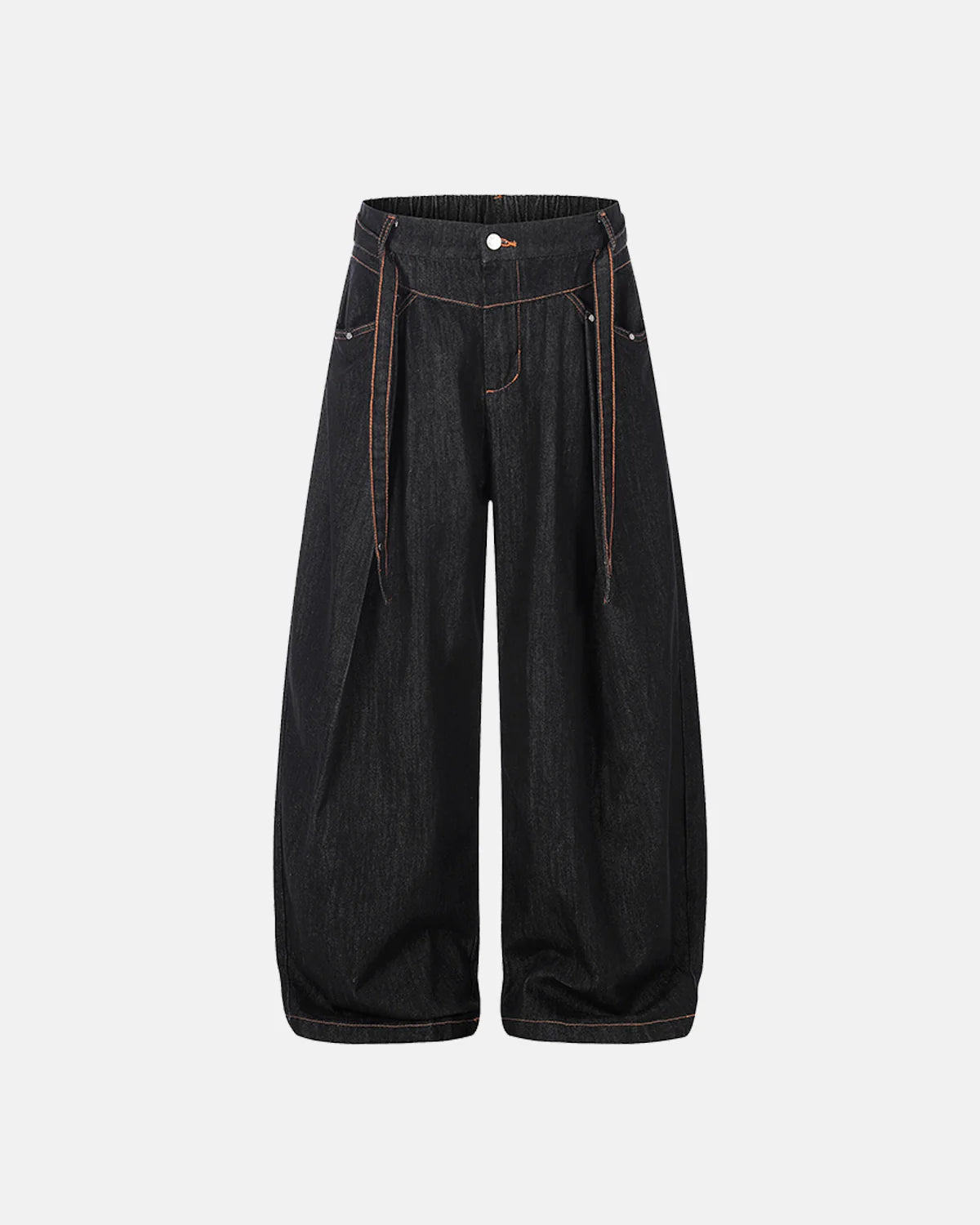 contrast stitch raw barrel jeans