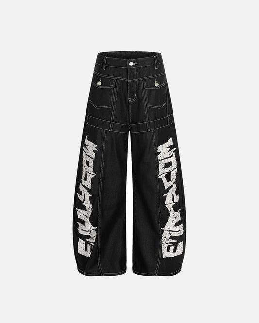 Letter Graphic Cargo Barrel Jeans | LCDEGO Streetwear