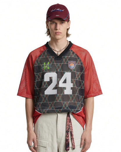 Color-Block Oversized Mesh Jersey | LCDEGO Streetwear