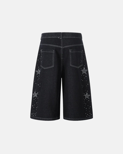 Star Rhinestone Denim Shorts | LCDEGO Streetwear