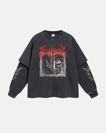 Graphic Distressed Acid Wash Layered Tshirts  | LCDEGO Streetwear
