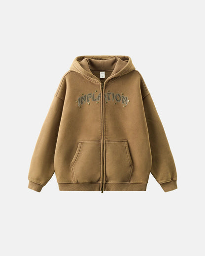 Rivets Dragon Acid Wash Zip Up Hoodies | LCDEGO Streetwear