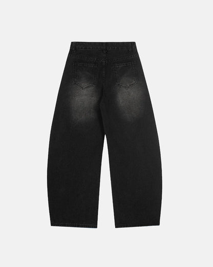 Acid Washed Star Embroidered Barrel Jeans | LCDEGO Streetwear