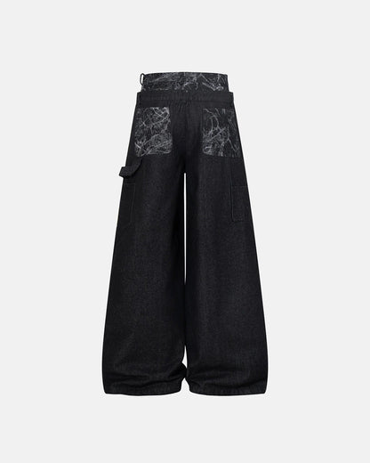 Layered Double Waist Patchwork Baggy Jeans | LCDEGO Streetwear