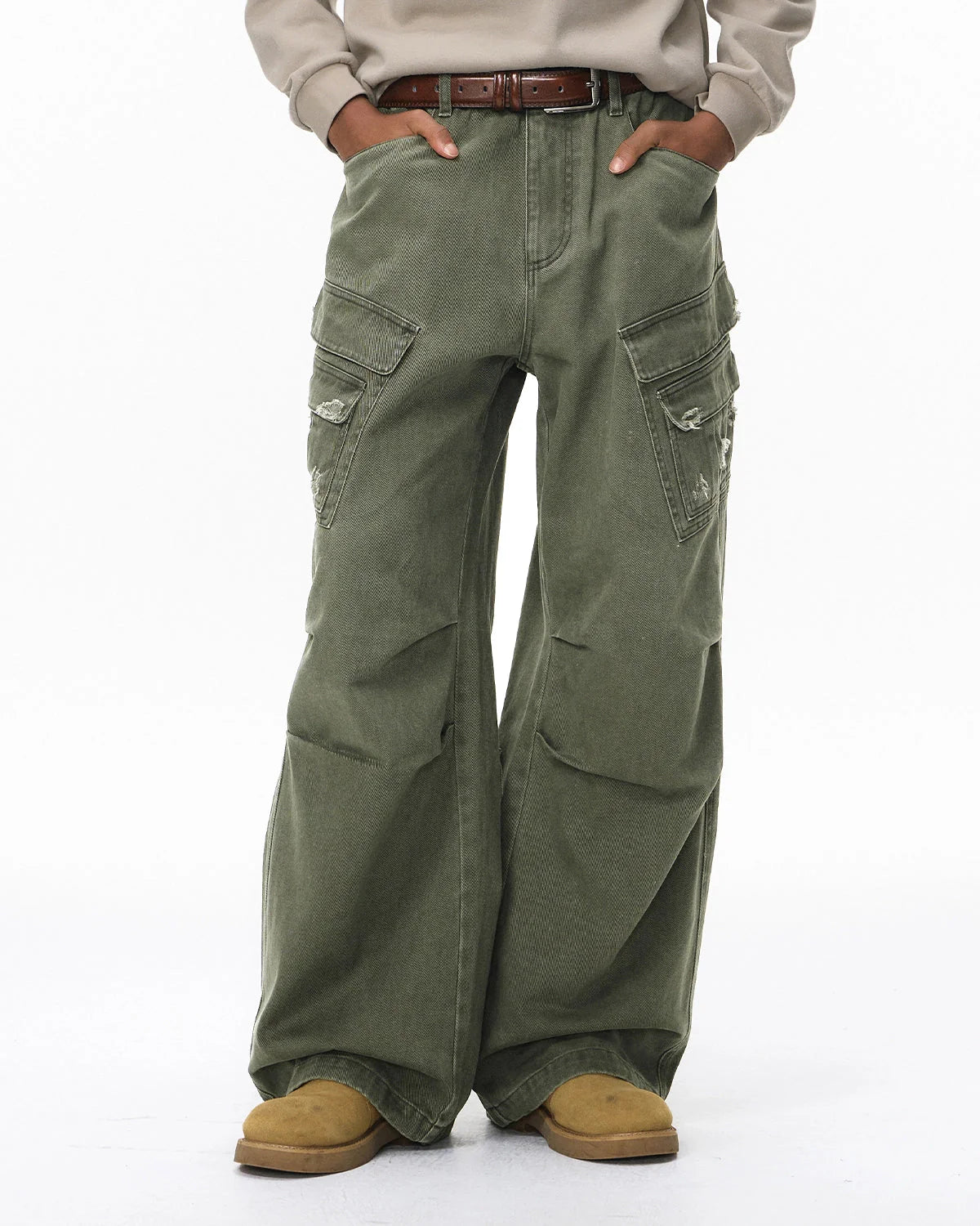 Garment Wash Ripped Cargo Pants | LCDEGO Streetwear
