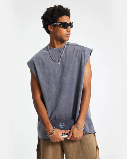 Stitching  Acid Wash Tank Tops  | LCDEGO Streetwear