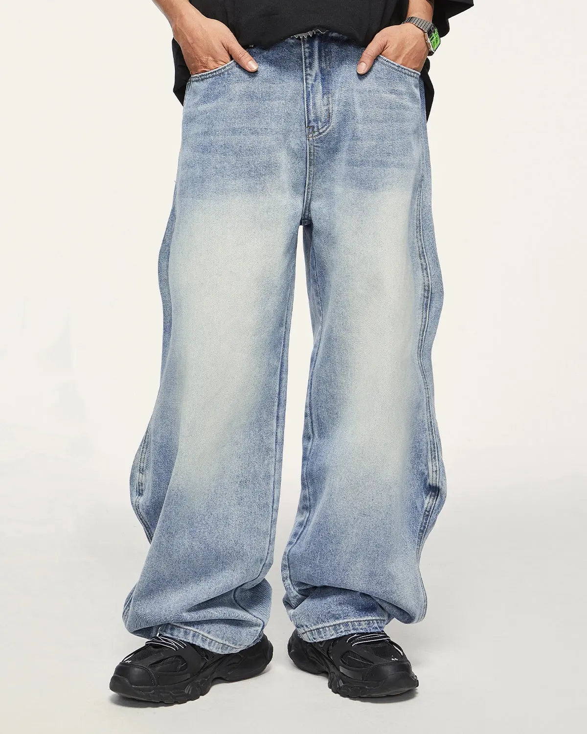 LCDEGO Wave Washed Baggy Jeans