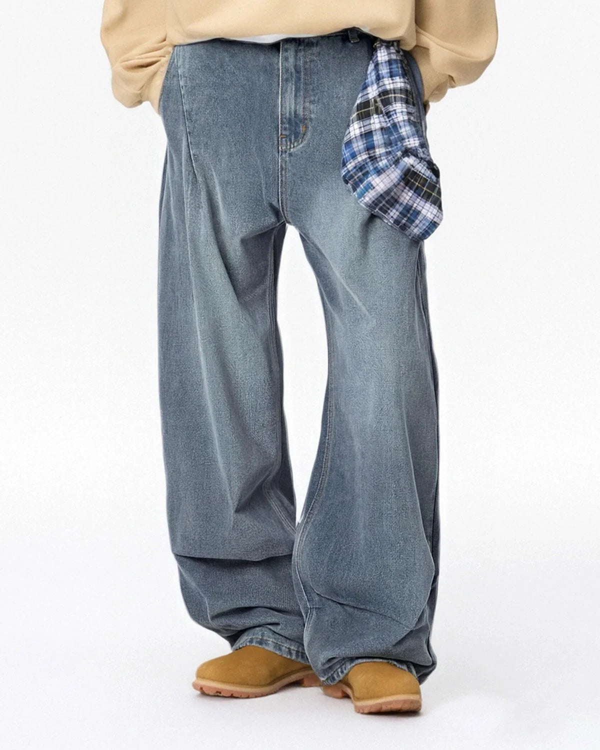Acid Wash Detachable Bandana Baggy Jeans | LCDEGO Streetwear