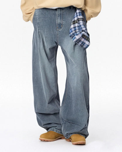 Acid Wash Detachable Bandana Baggy Jeans | LCDEGO Streetwear