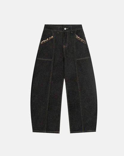 Gothic Cross Embroidery Barrel Jeans | LCDEGO Streetwear