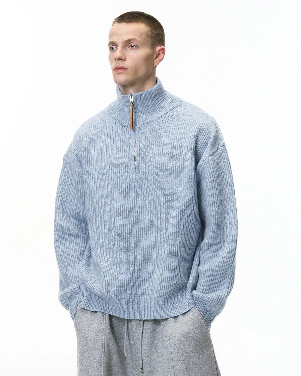 Quarter Zip Up Mock Neck Sweaters | LCDEGO Streetwear