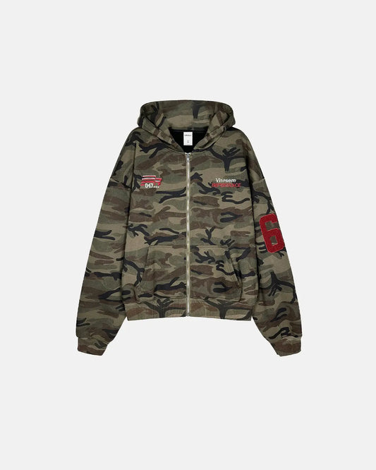 69 Applique Embroidery Camo Zip Up Hoodie | LCDEGO Streetwear