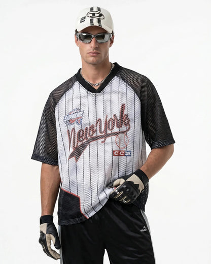 Pinstripe Colorblock Mesh Jersey | LCDEGO Streetwear