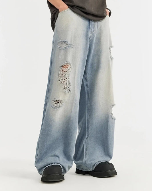 Distressed Ripped Blue Jeans | LCDEGO Streetwear