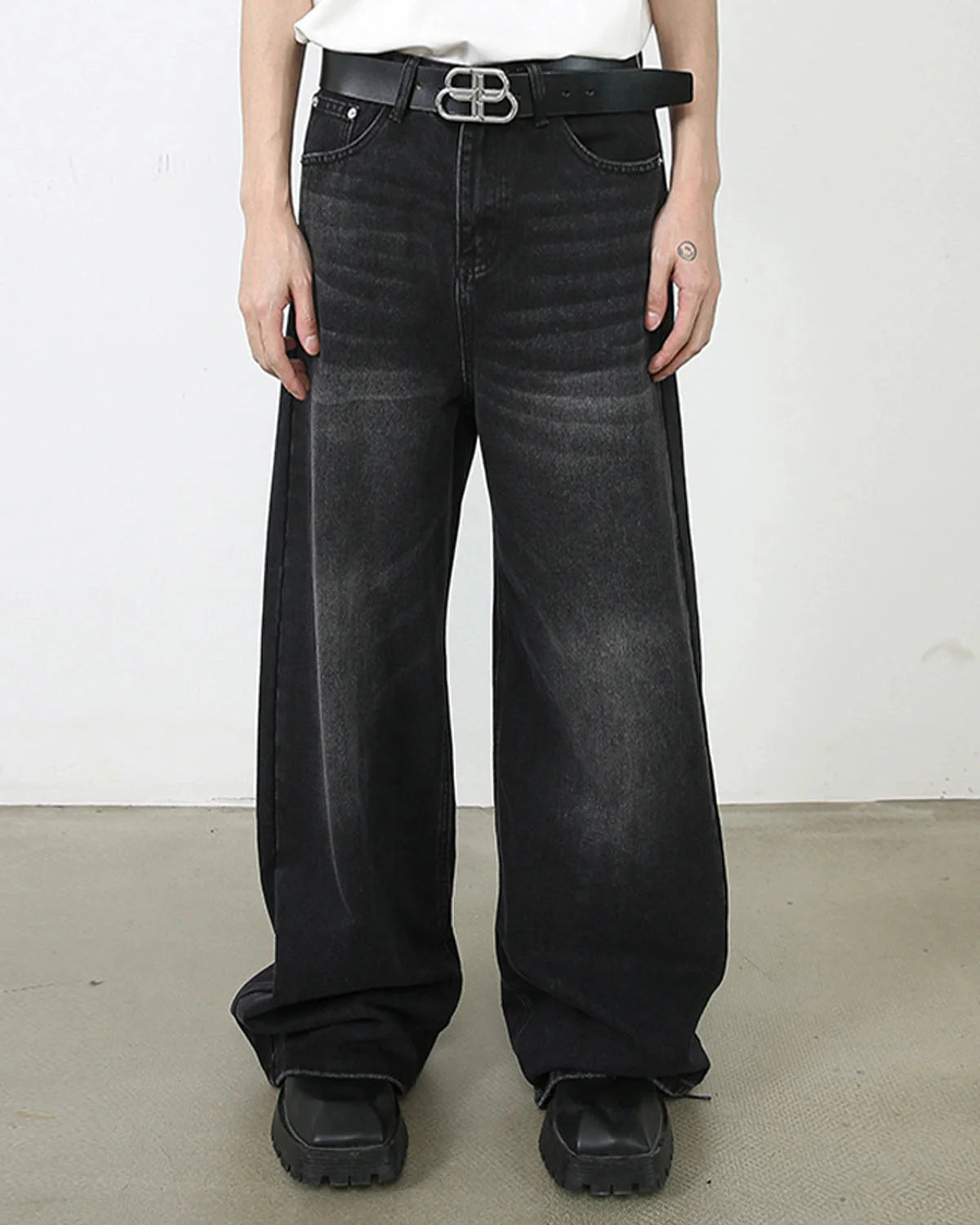 Black Monkey Washed Wide Leg Jeans | LCDEGO Streetwear