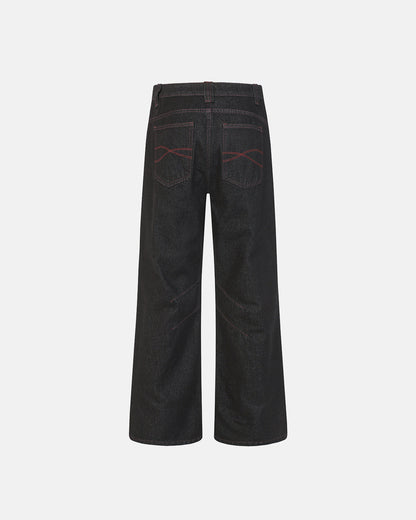 bootcut jeans with subtle flare and structured fit in raw denim