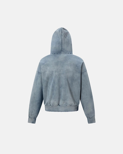 Blue Distressed Acid Wash Zip Up Hoodies | LCDEGO Streetwear