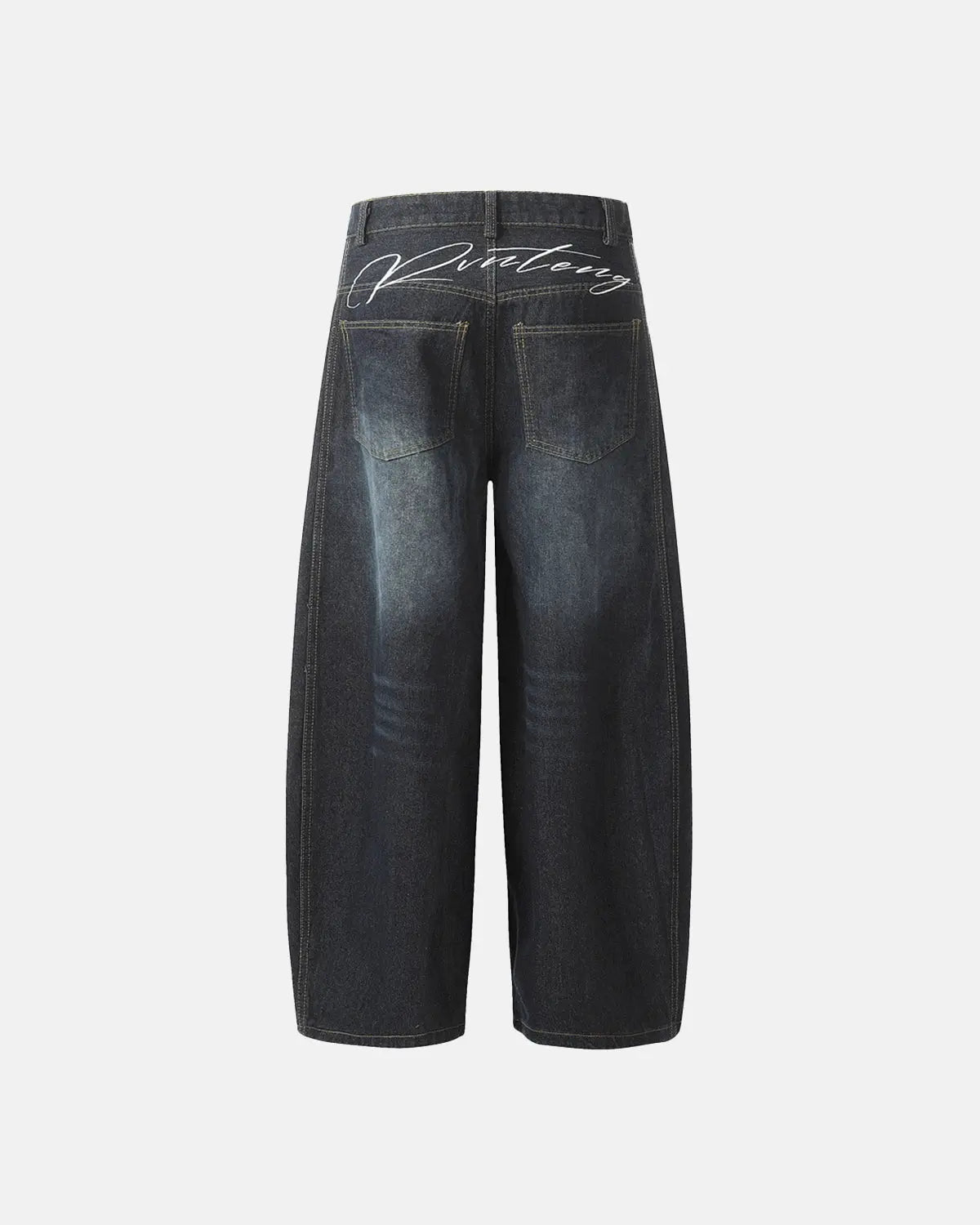 Lettering Embroidery Barrel Baggy Jeans | LCDEGO Streetwear