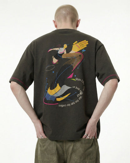 Contrast Stitching Graphic Tees | LCDEGO Streetwear