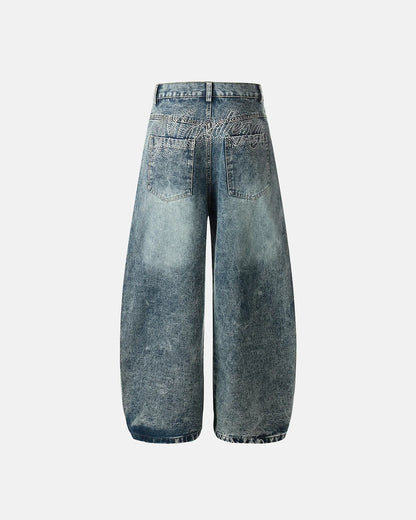 Rhinestone Acid Wash Baggy Jeans | LCDEGO Streetwear