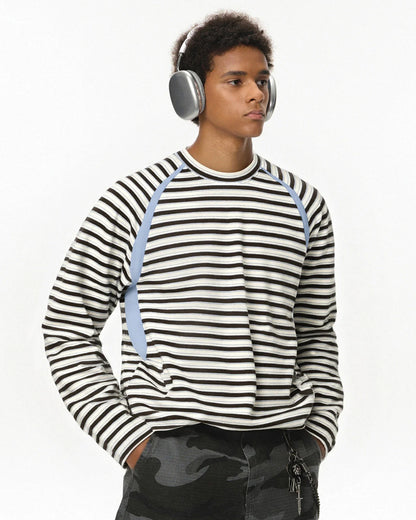 Patchwork Striped Long Sleeve Tees | LCDEGO Streetwear