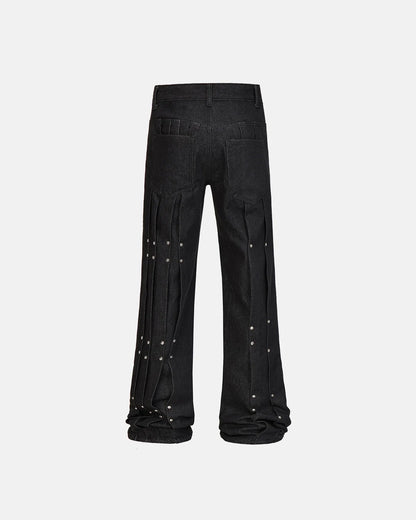 Studded Deconstructed Flared Baggy Jeans | LCDEGO Streetwear