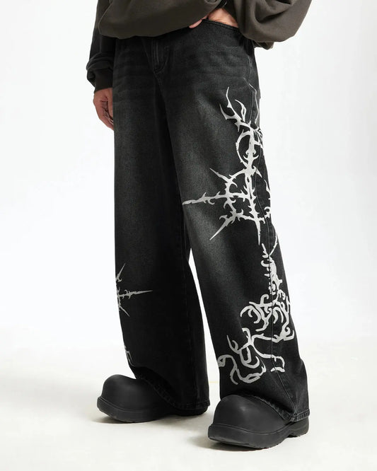 LCDEGO Black Graphic Denim Pants