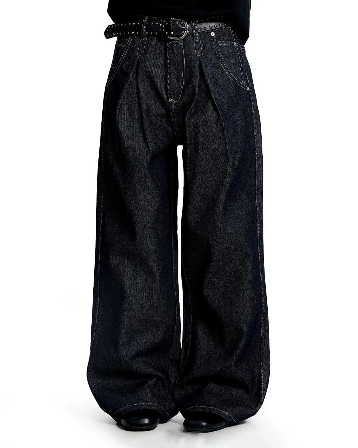 Contrast Stitching Raw Baggy Jeans | LCDEGO Streetwear