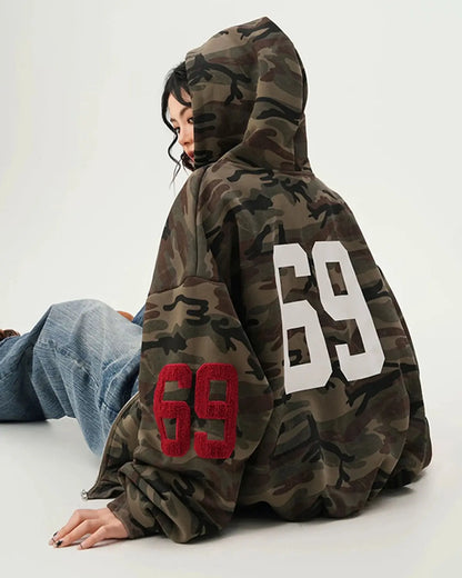 69 Applique Embroidery Camo Zip Up Hoodie | LCDEGO Streetwear