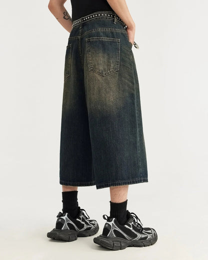 Acid Washed Longline Baggy Denim Jorts | LCDEGO Streetwear