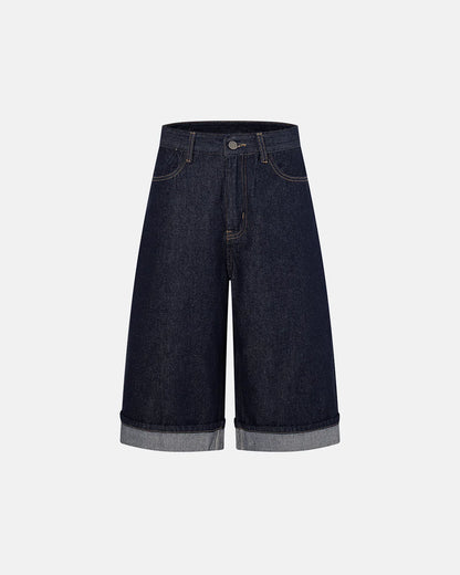 adjustable waist denim jorts back detail