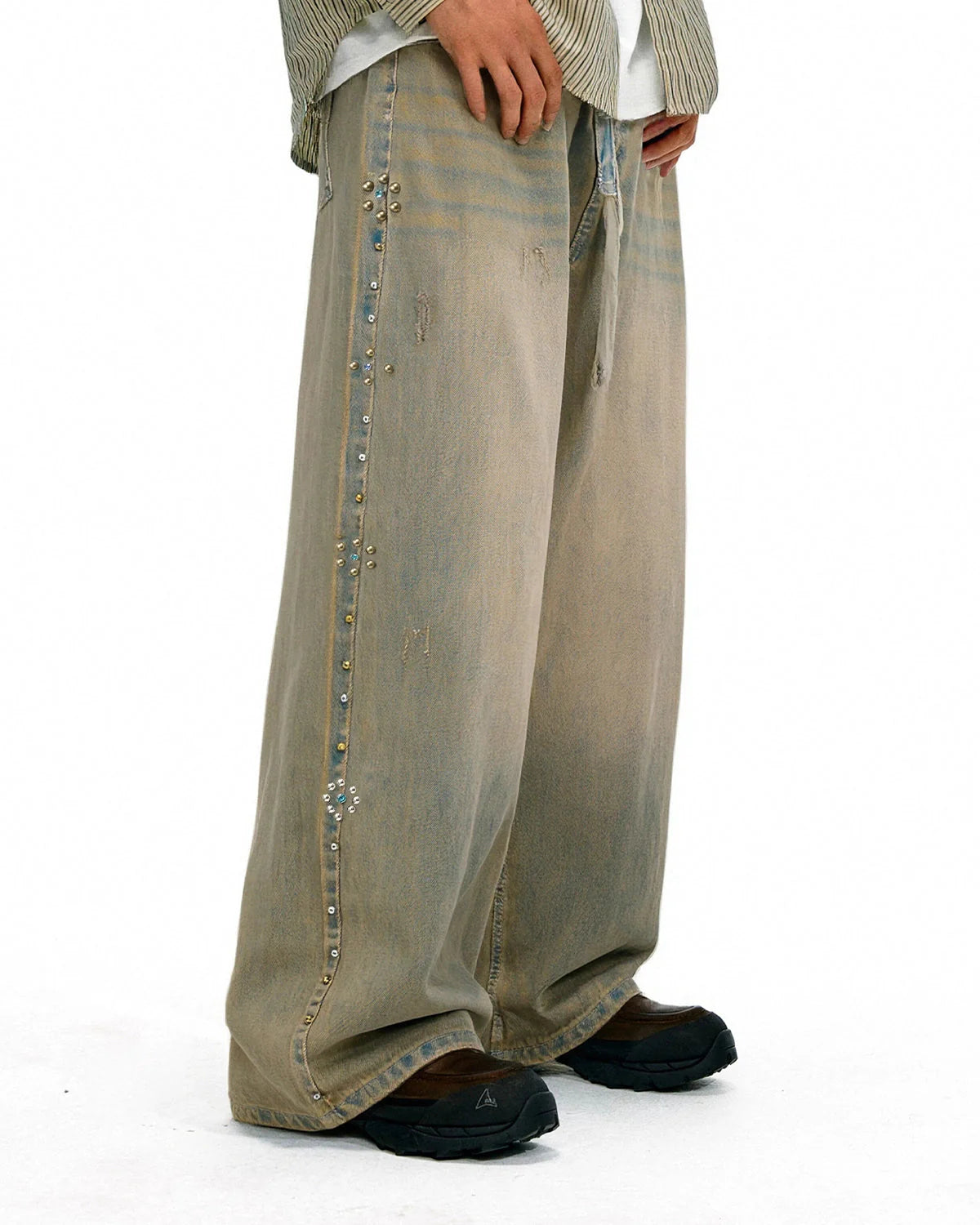 Beaded Studded Washed Baggy Jeans | LCDEGO Streetwear