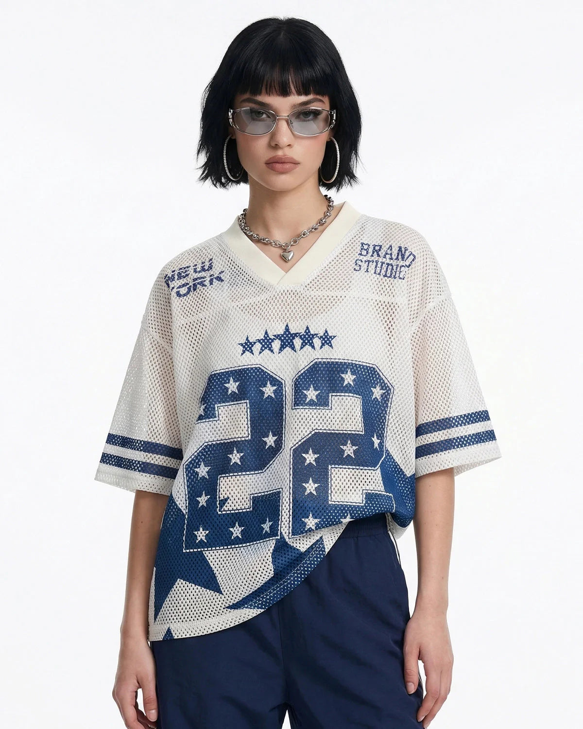 Star Graphic Oversized Mesh Jersey | LCDEGO Streetwear