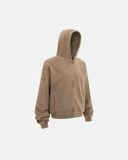Acid Wash Stitching Zip Up Hoodies | LCDEGO Streetwear
