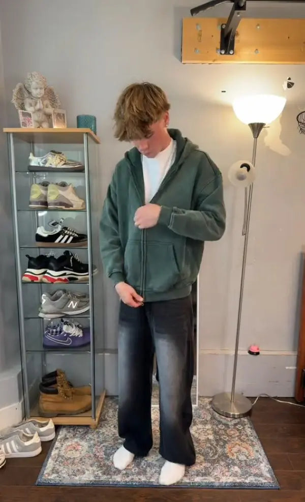 LCDEGO Washed Distressed Fleece Zip Up Hoodies