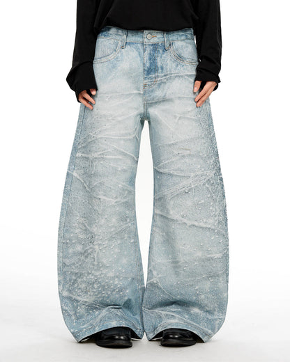 Rhinestone Lightning Baggy Barrel Jeans | LCDEGO Streetwear