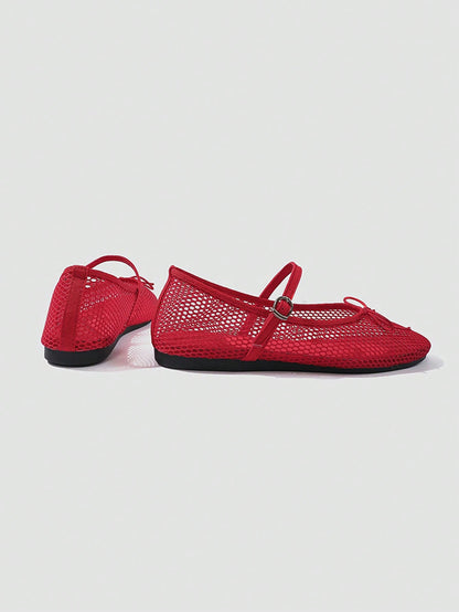 Bowknot Mesh Hollow Low Vamp Flat Shoes|LCDEGO