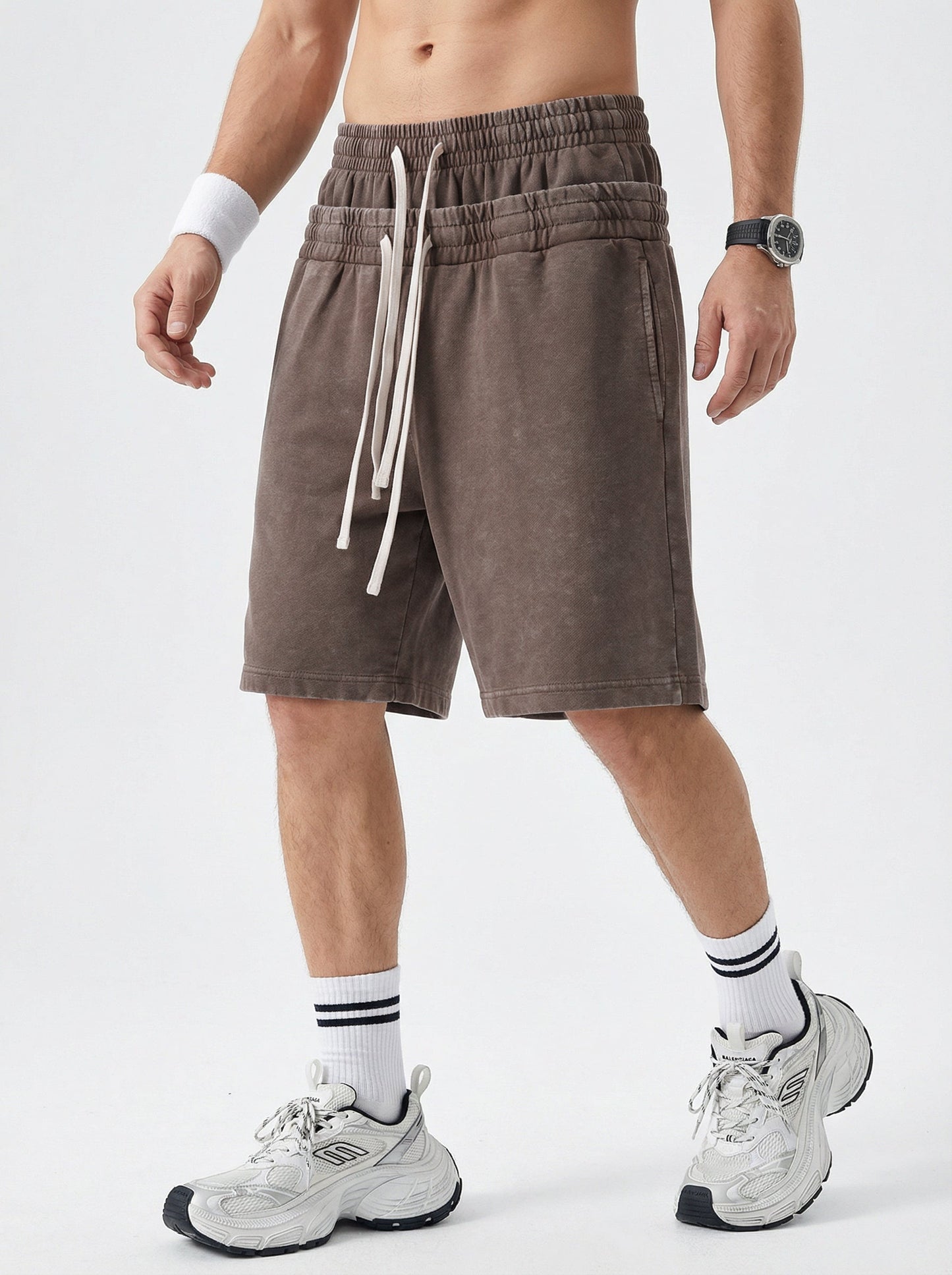 Double Waist Acid Wash Sweat Shorts | LCDEGO Streetwear