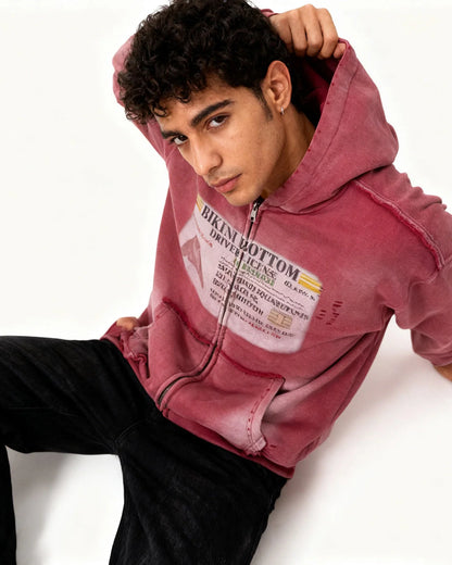 Graphic Ripped Washed Zip Up Hoodies | LCDEGO Streetwear