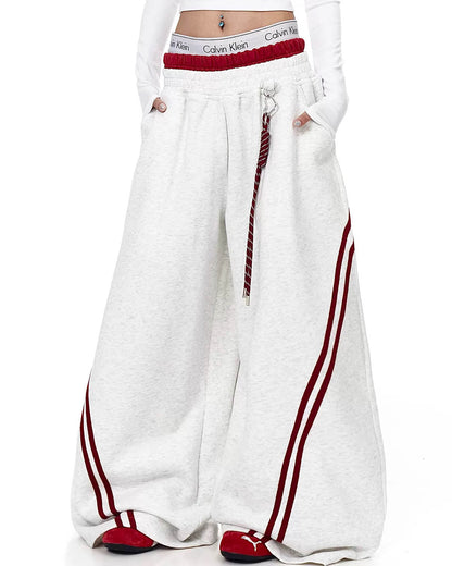 Grey Striped Baggy Sweatpants | LCDEGO Streetwear