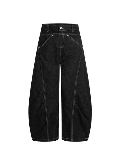 Black Stitching Barrel Jeans | LCDEGO Streetwear