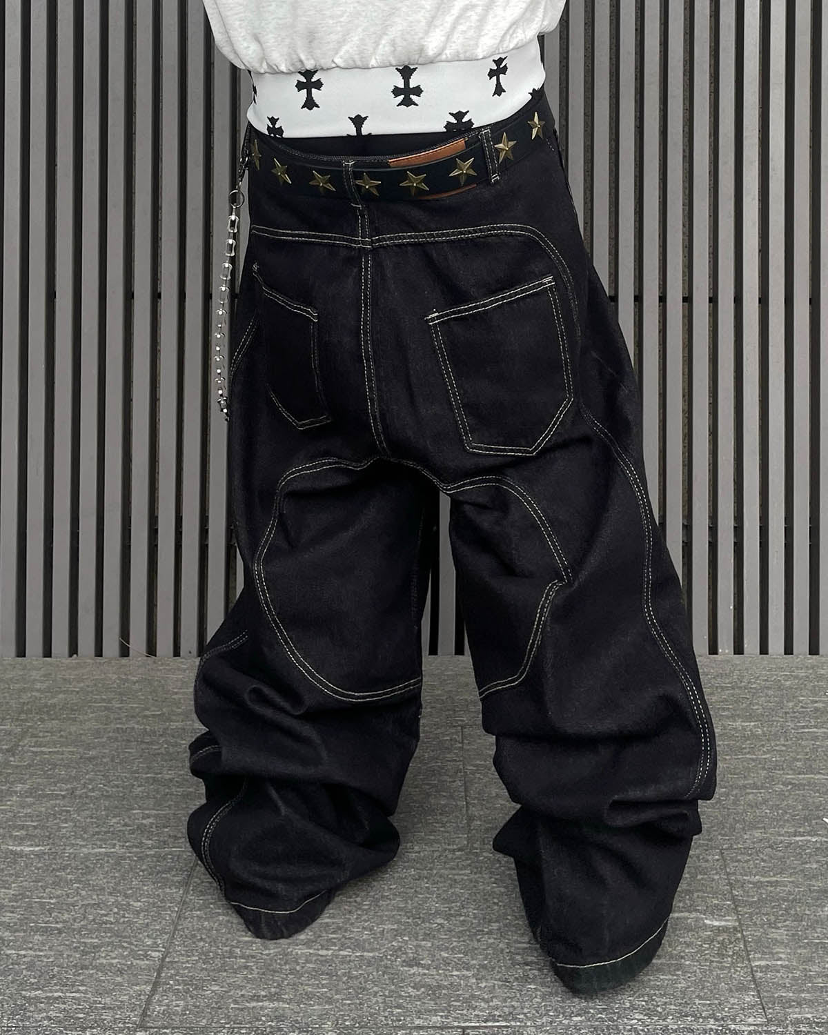 Contrast Stitch Barrel Jeans | LCDEGO Streetwear