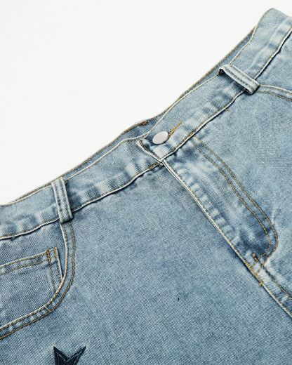Star Embroidered Pocket Barrel Jeans | LCDEGO Streetwear