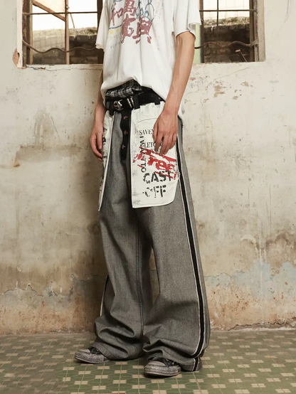 Distressed Reverse Design Baggy Jeans | LCDEGO Streetwear