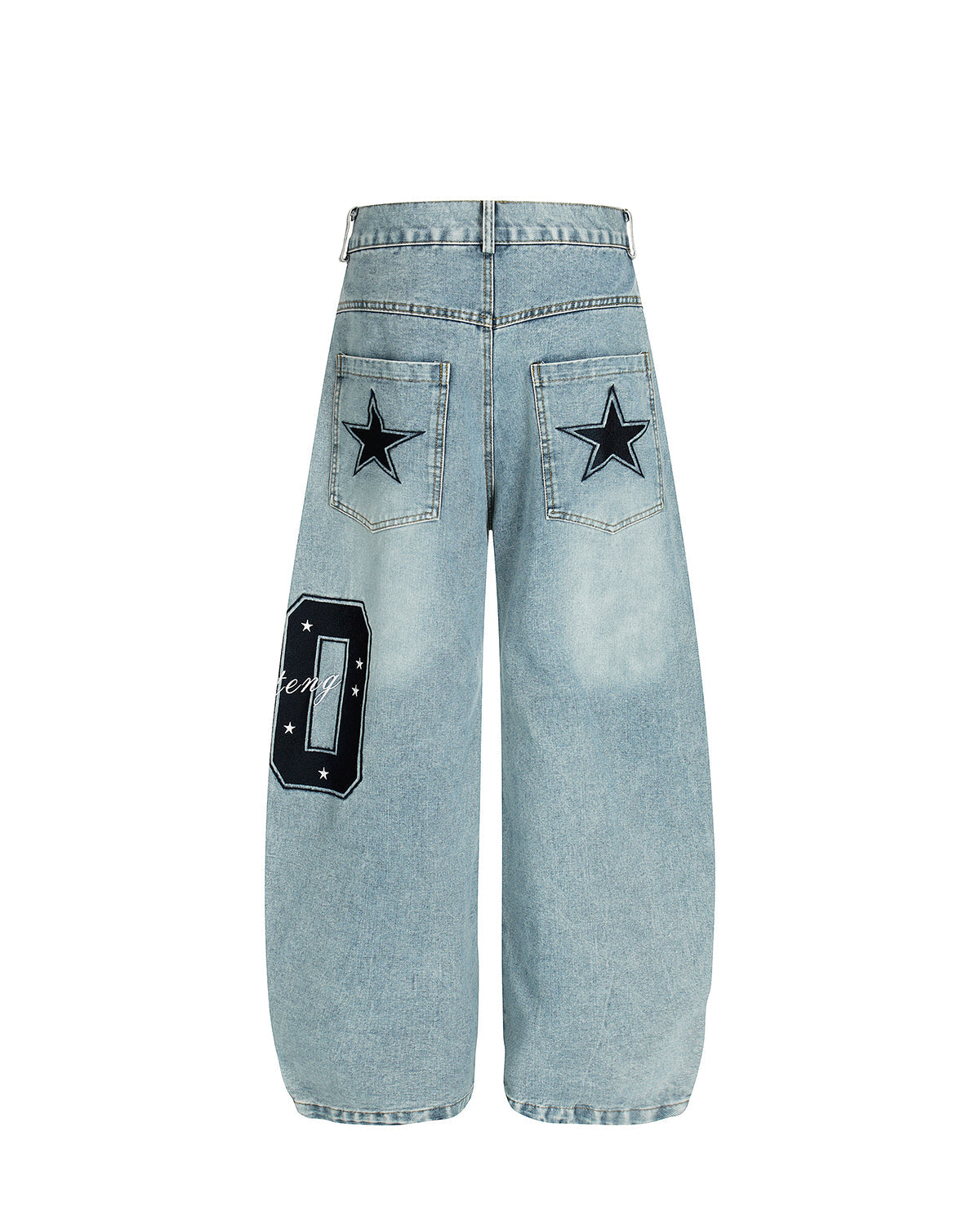 Star Embroidered Pocket Barrel Jeans | LCDEGO Streetwear